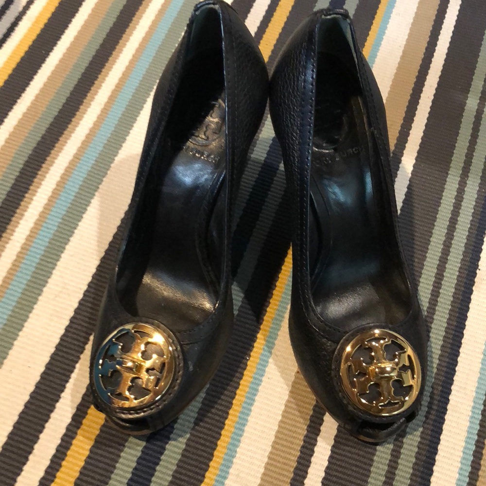 Tory Burch Black leather wedges